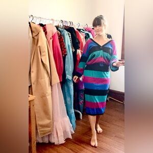 Vintage 1980s Vibrant Striped Skirt and Cardigan Set